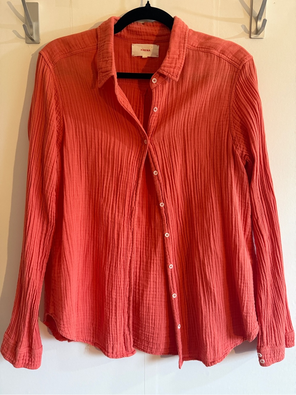 Xirena Coral Double Gauze Cotton Button Front Shirt Blouse Size Medium